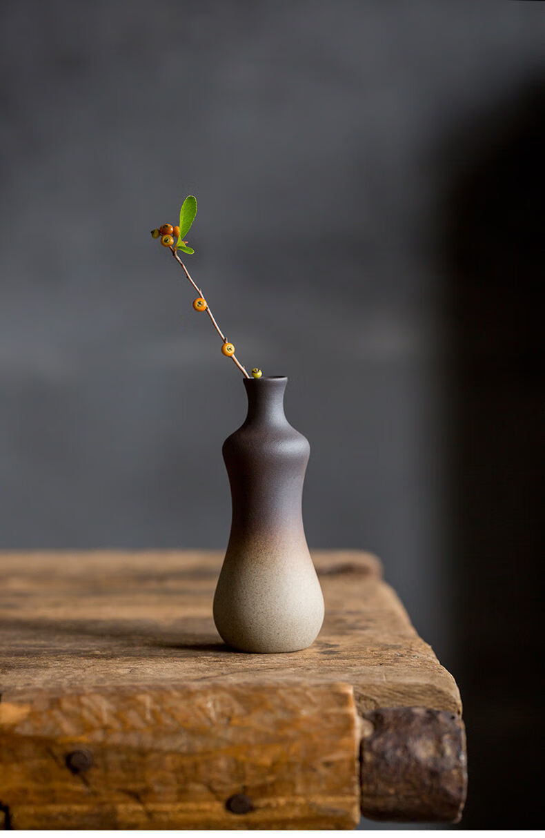 新中式摆件花瓶插花禅意粗陶花瓶陶瓷仿柴烧装饰客厅摆件器皿创意绿萝