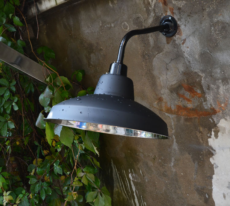 工矿灯罩 室外不锈钢防水路灯户外防雨灯罩 大弯杆不锈钢深罩38cm