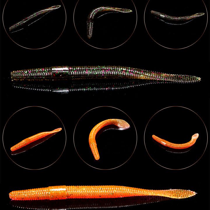 仿真蚯蚓新款路亚饵扁尾面条虫泥鳅软鱼软虫软饵钓黑鲈鱼假饵 c款-绛