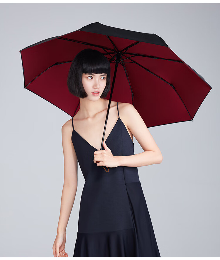 安晴双层防晒伞one三折叠黑胶晴雨伞太阳伞遮阳两用伞珊瑚粉双层版100