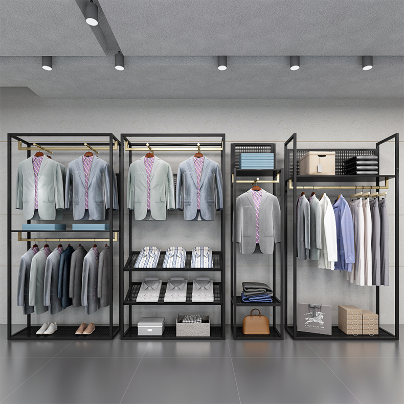 建功服装店展示架男装店双层落地式货架商务西装衬衫挂衣架陈列架h034