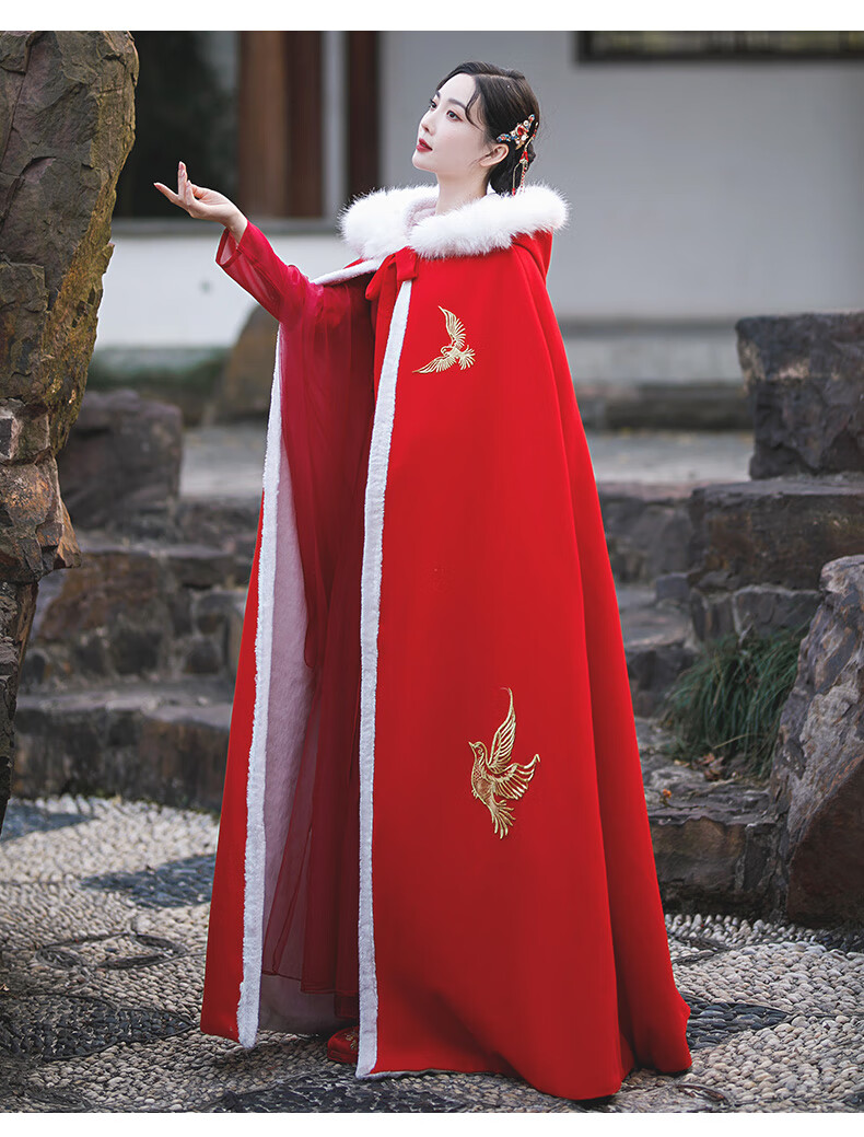 汉服斗篷 汉服古装披风斗篷古风冬季长款红色女秋冬加厚结婚中国风加
