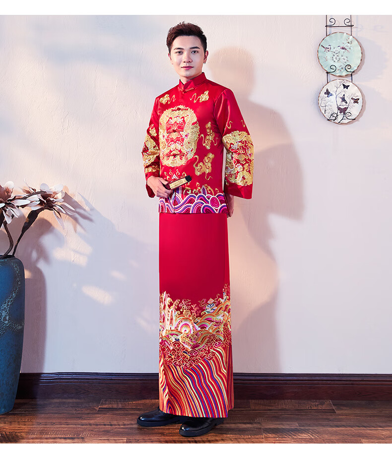 唐装中式结婚礼服秀禾服男装新郎中国风复古男士龙凤褂古装演出新婚