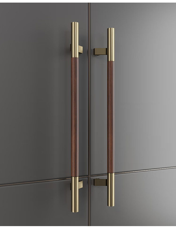 pws 轻奢极简玻璃门把手豪华酒店别墅包厢对装推拉实木大门拉手胡桃色