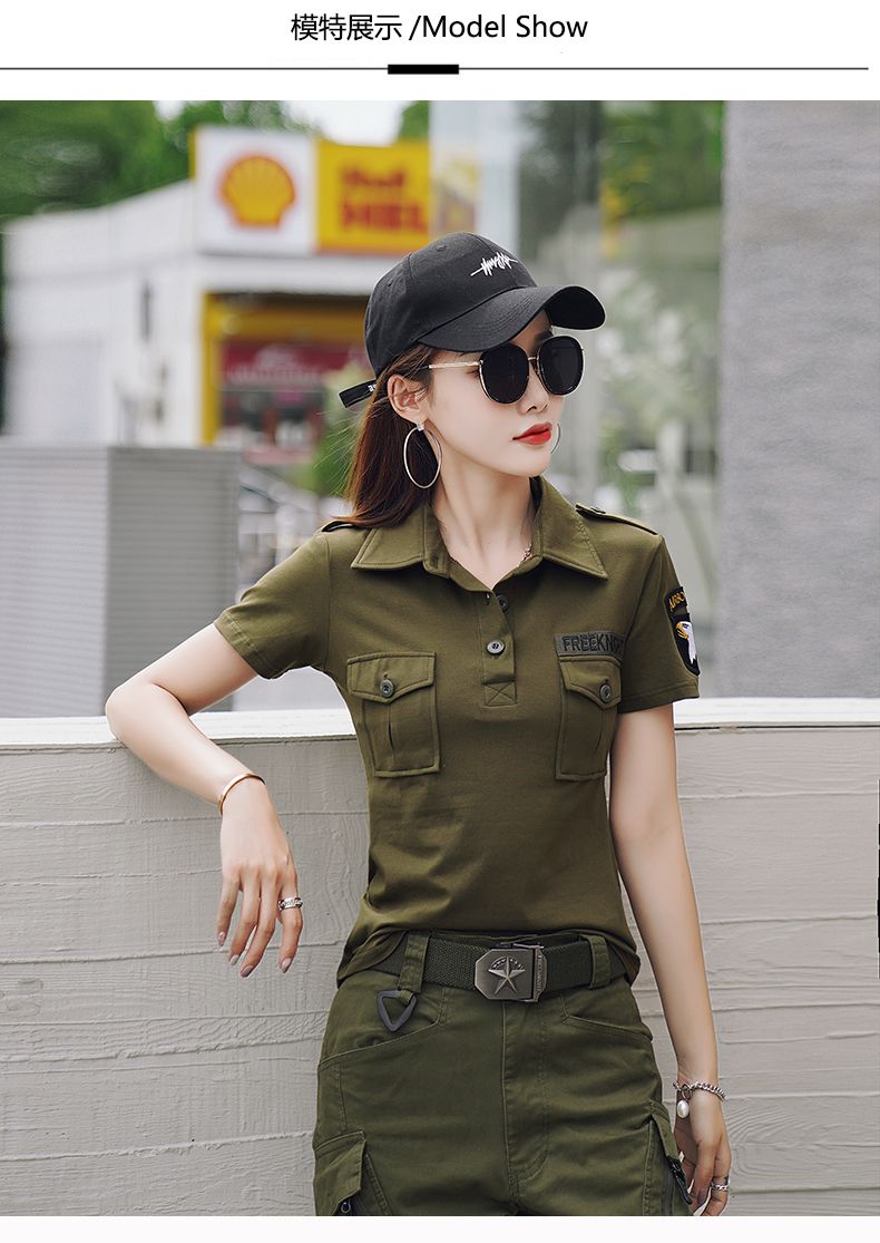 女兵2022新款夏季迷彩短袖恤女潮工装上衣显瘦弹力宽松水兵舞服装潮