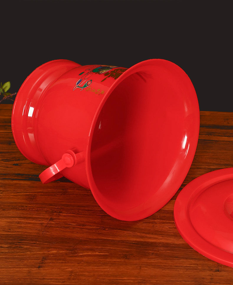 搪瓷痰盂红色婚庆手提带盖成年老人大号马桶尿桶高舒捷帮塑料痰盂双喜