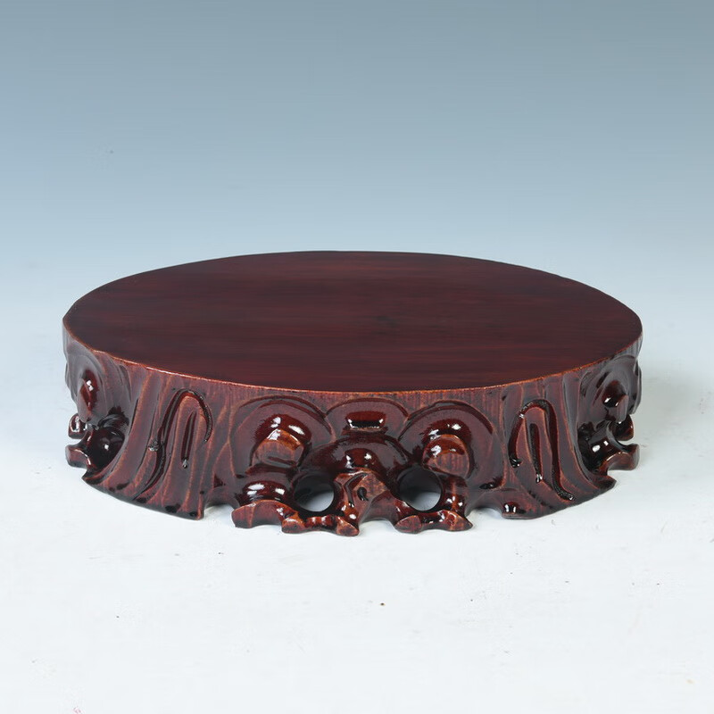 观赏石奇石底座 灵璧石实木可挖槽底座 花盆摆件石头椭圆形底座 a款一