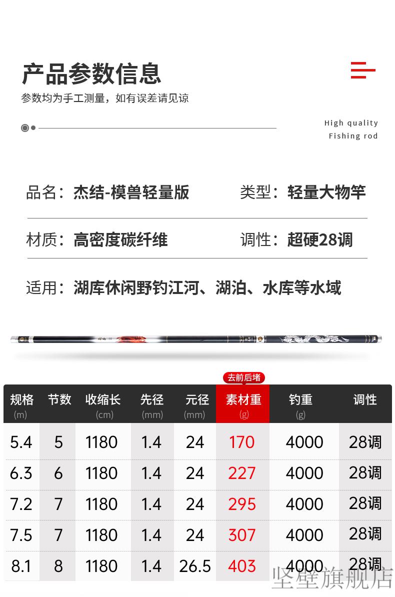 魔兽二代鱼竿 杰结精工综合大物钓竿鱼竿巨物竿黑魔兽二代杆超轻超硬