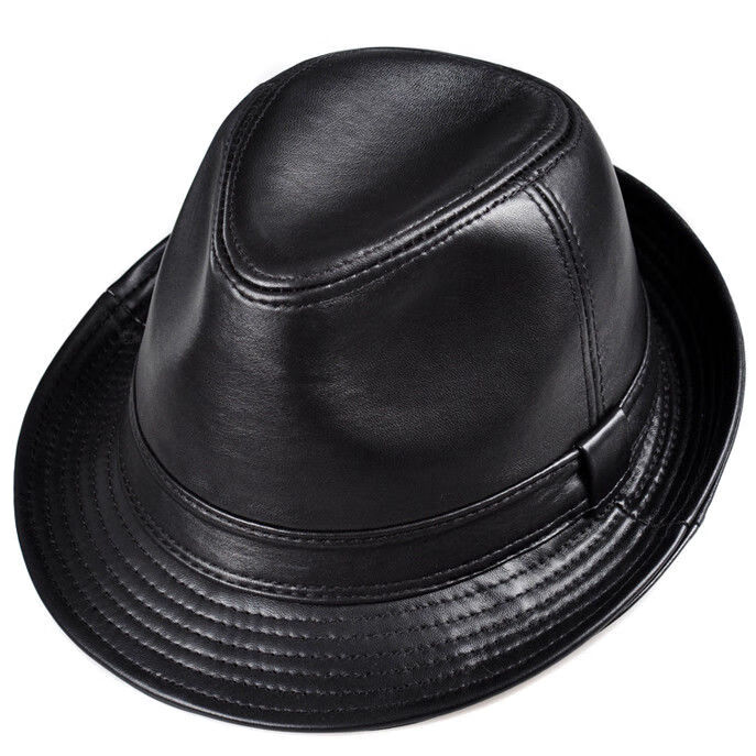 韵薇缇爵士帽秋冬季男士皮大檐绅士礼帽皮帽中老年帽户外老头帽子黑色