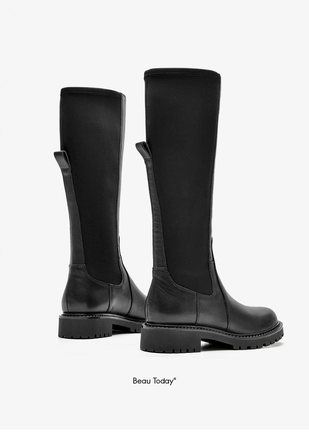 beautoday秋冬季新款女靴长筒切尔西靴女鞋粗跟英伦风马丁靴子女高筒