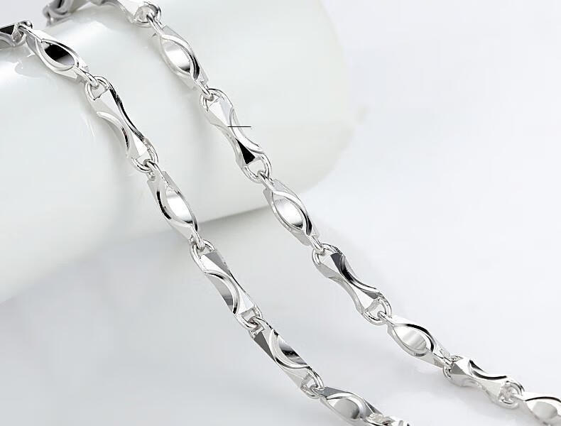 依依百福老银子 手工元宝链999足银项链女 男无吊坠足银锁骨链配饰银