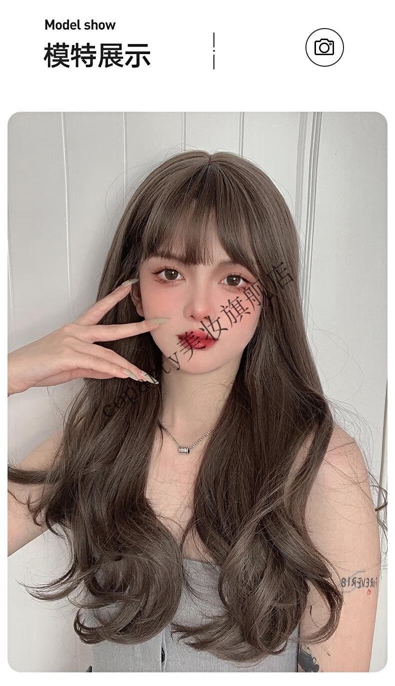 假发女长发长卷发大波浪仿真发型圆脸自然中长发全头套时尚假发套奶茶