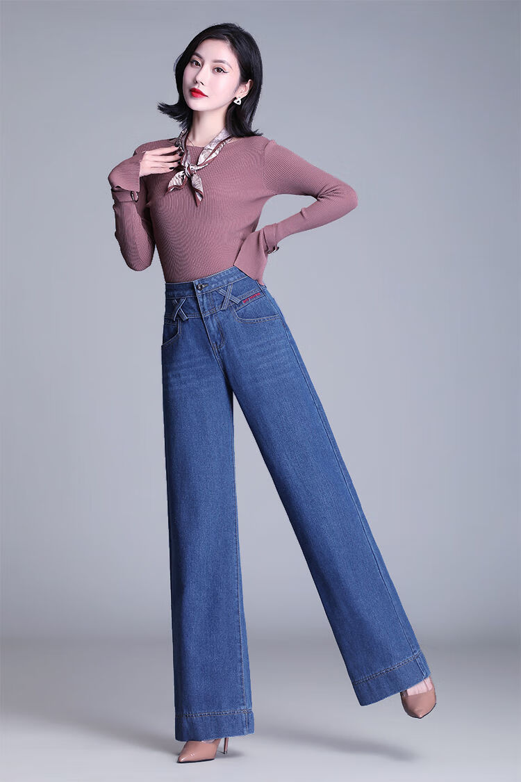 阔腿牛仔裤女2022春季新款宽松直筒高腰垂感休闲长裤时尚中年女裤852