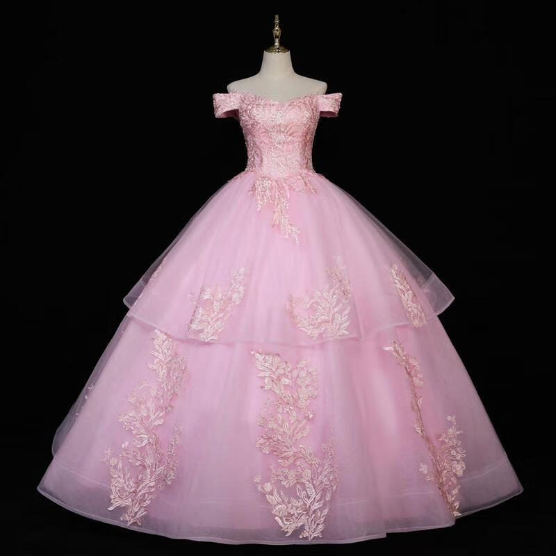 罗蒙romon蓬蓬裙2022新款粉色新娘结婚敬酒服宴会艺考演出婚纱礼服天