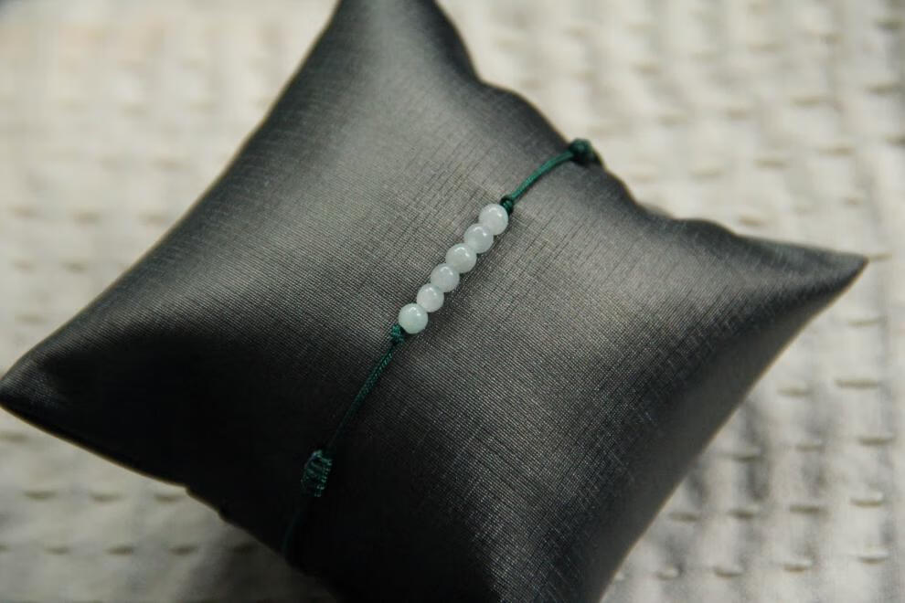 手工翡翠玉珠脚链手链六六大顺平安男女礼物 深绿绳脚链【图片 价格