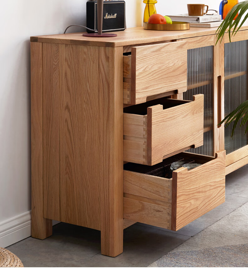 木语实木餐边柜北欧橡木家具家用柜子储物碗柜简约现代茶水柜 原木色