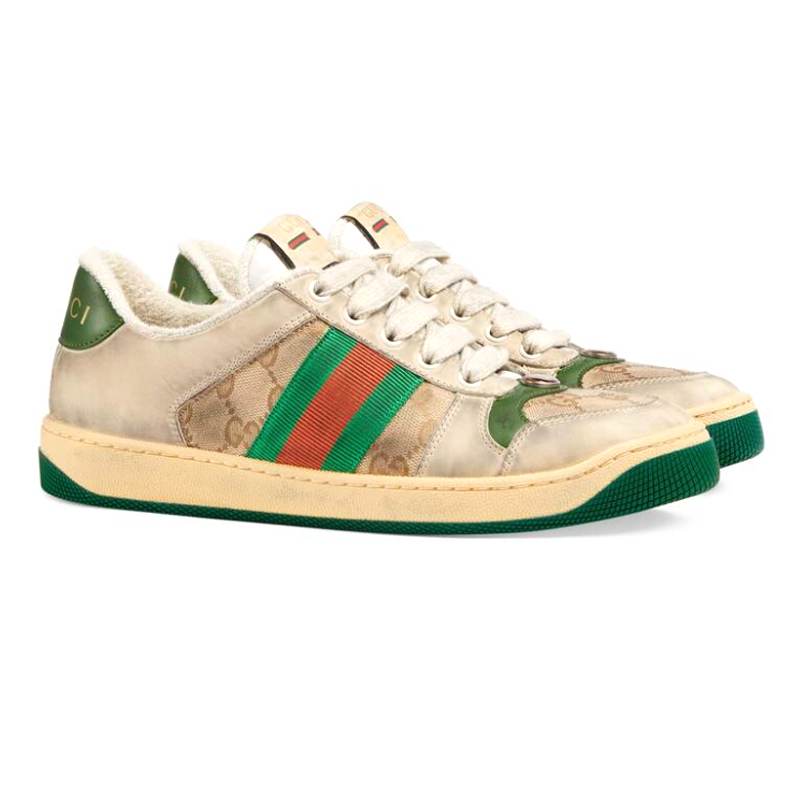 买手代购gucci古驰女鞋小脏鞋pvc配皮休闲运动平底脏脏鞋棕色355