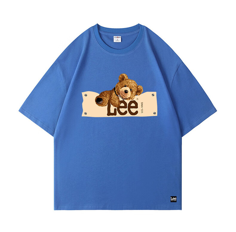 lee专柜小熊短袖t恤情侣宽松overize男女同款夏季t恤白色小熊m