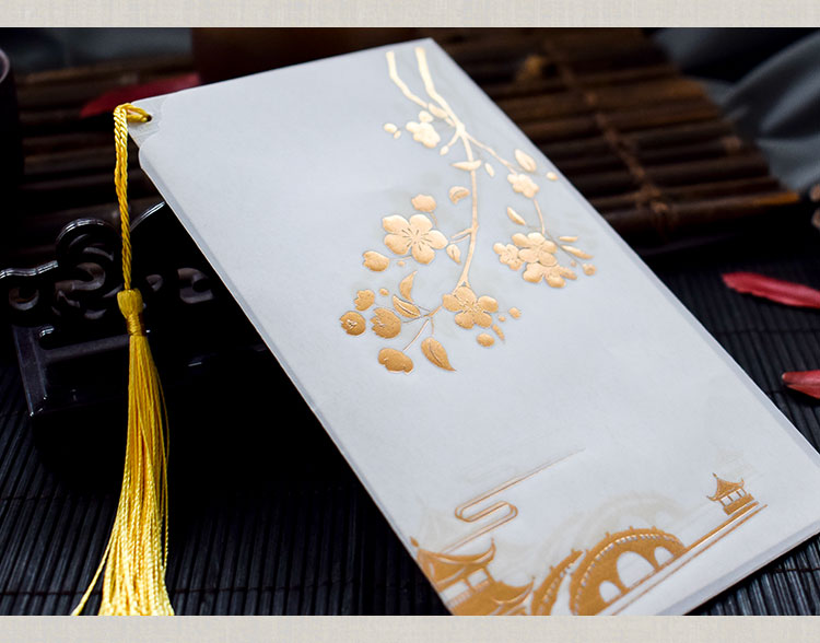 礼品卡信封中秋节国庆烫金贺卡硫酸纸流苏中国风复古风创意礼品手工