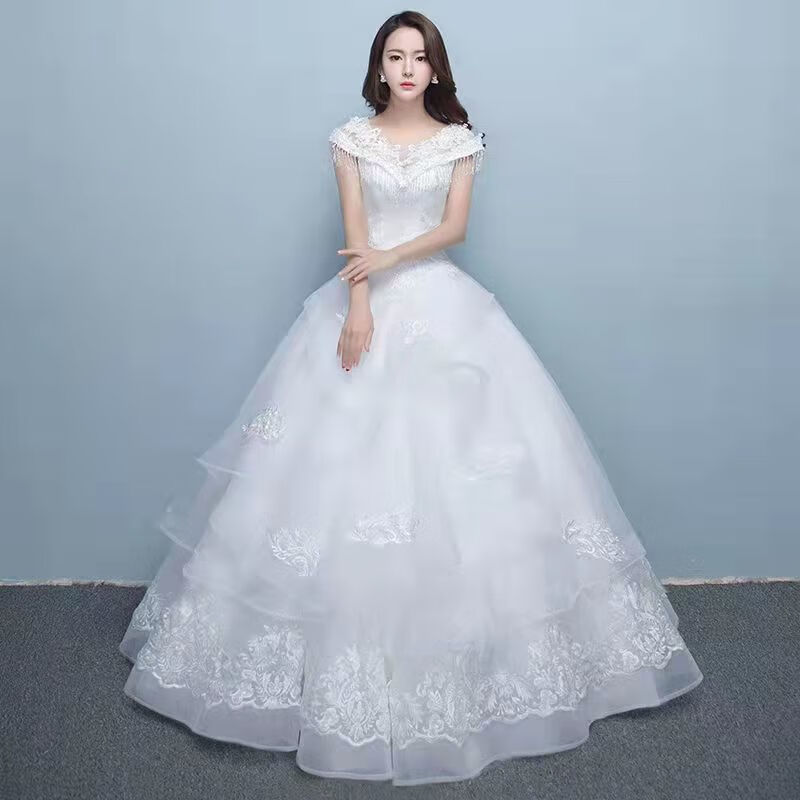 罗蒙官方店高端轻奢一字包肩婚纱礼服新款韩式新娘结婚大码显瘦齐地