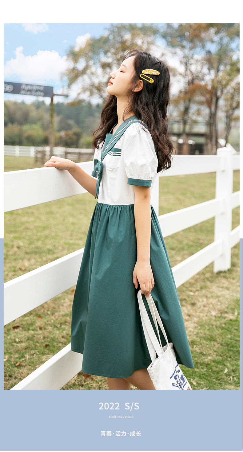 紫洛妮初中生连衣裙少女夏季装新款2022高中学生jk海军领甜美中长裙子