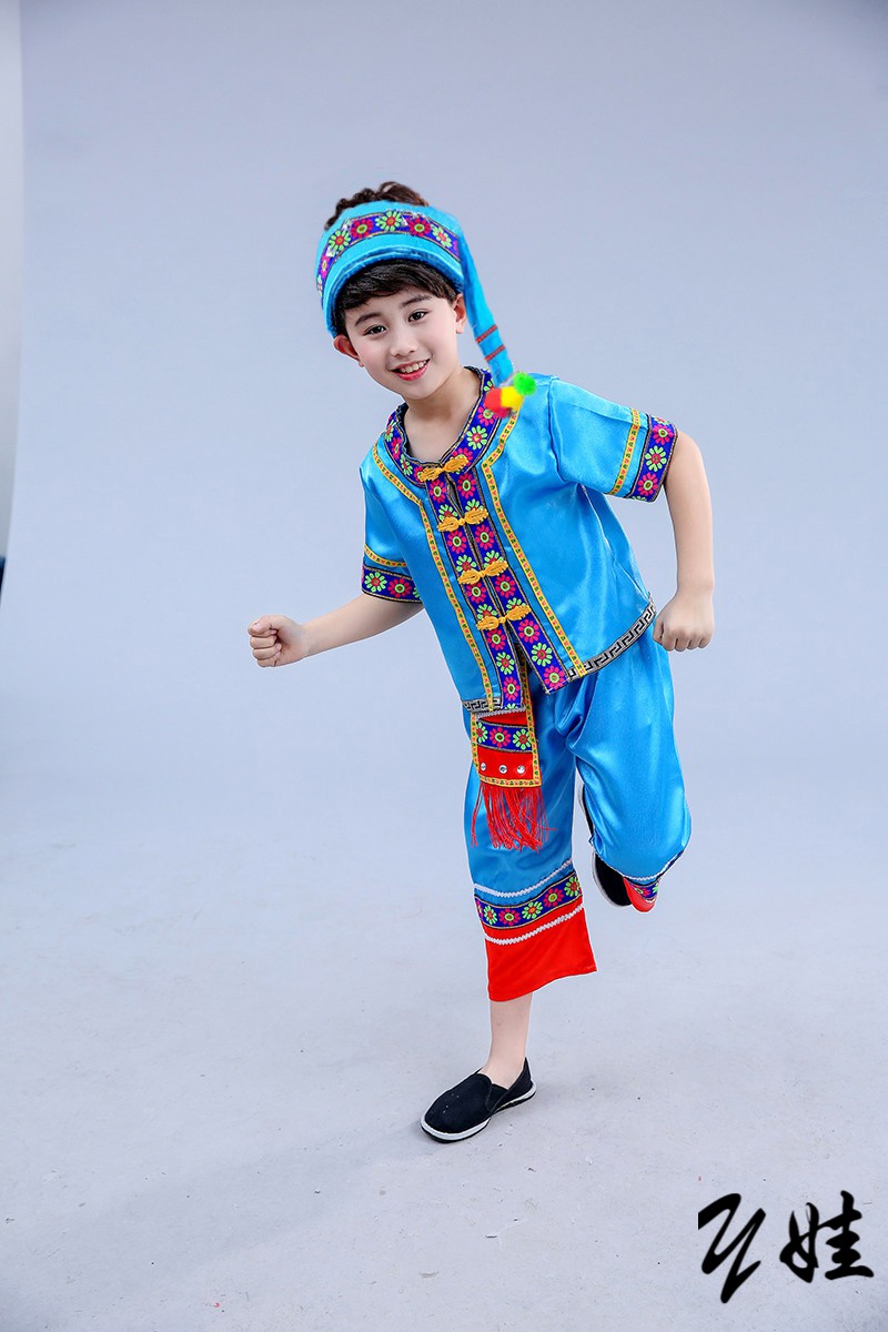 傣族儿童服装男童少数民族舞蹈服云南佤族葫芦丝小男孩表演出服装zzq