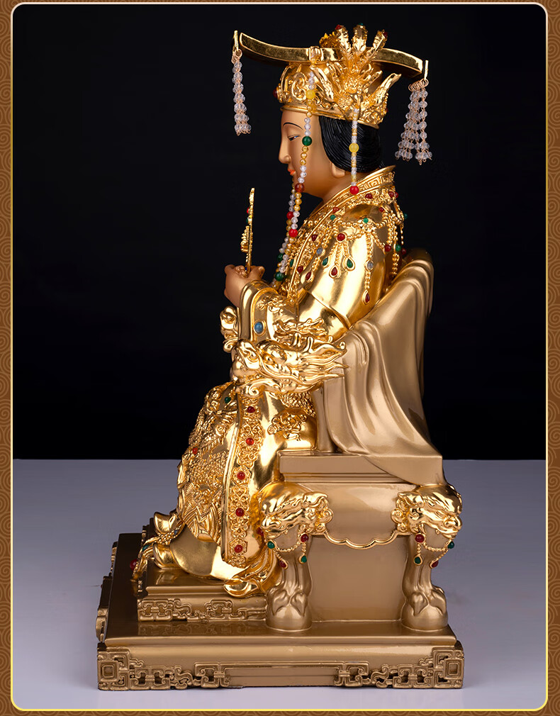 七宝莲 台湾纯铜妈祖娘娘天上天后娘娘铜雕彩绘海神妈祖神像佛像摆件