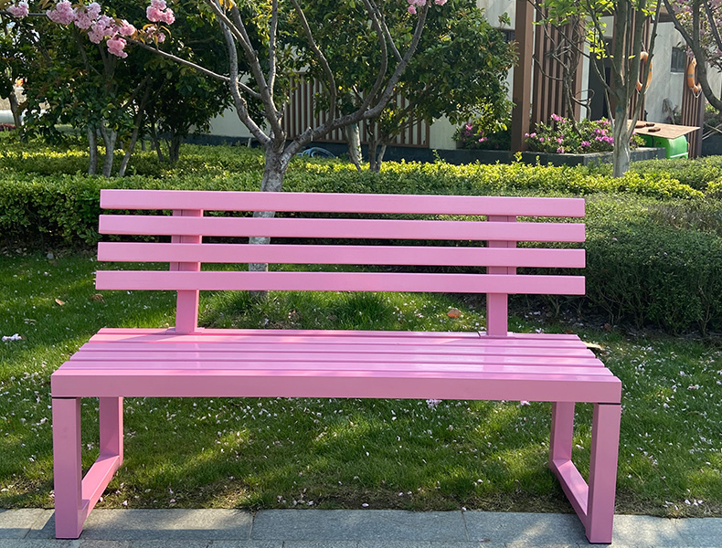 优选好货京闪配送网红粉色靠背长条椅公园椅户外长椅商场休息长凳实木