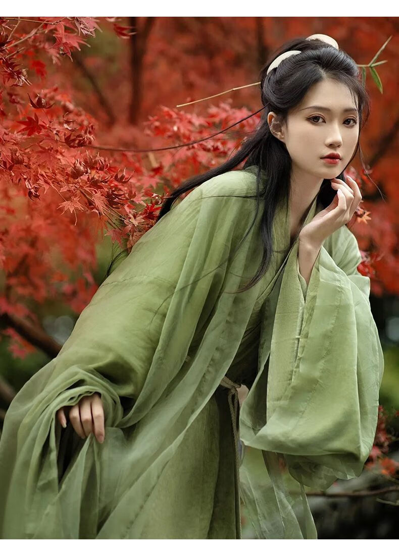 广袖流仙裙绿色汉服女魏晋古装仙气古风飘逸夏季中国风改良广袖流仙裙