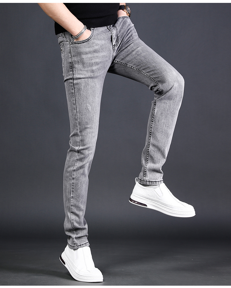 烟灰色牛仔裤男修身小脚2022春夏薄款韩版潮流时尚百搭简约休闲长裤子