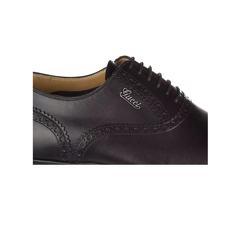 gucci古驰男鞋男士经典压花双g标志圆头系带镂花细节亮面商务皮鞋