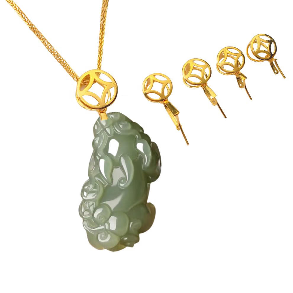 吊坠扣头18k金首饰配件18k金扣头翡翠吊坠扣铜钱款瓜子扣佛公玉坠扣厚