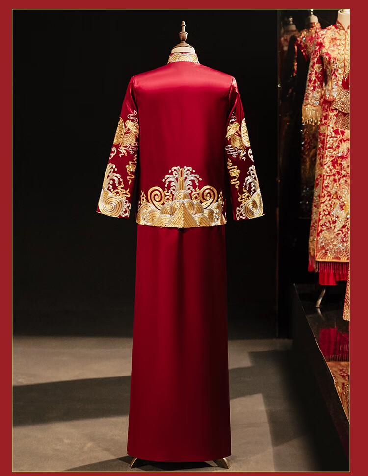 罗蒙romon秀禾服新郎中式礼服接亲服婚礼敬酒服唐装马褂龙凤褂大码酒