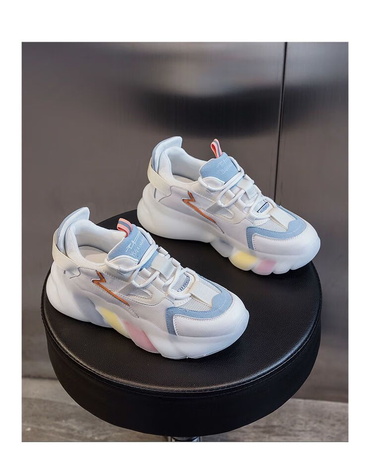 彩虹底老爹鞋果冻鞋彩虹底鞋女春夏季网面透气运动鞋ins厚底百搭休闲