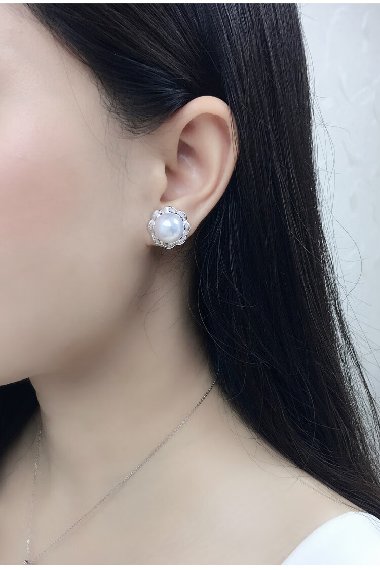 澳南洋白珠耳环耳饰天然澳白正圆无瑕海水珍珠耳环珍珠耳钉18k金 南洋