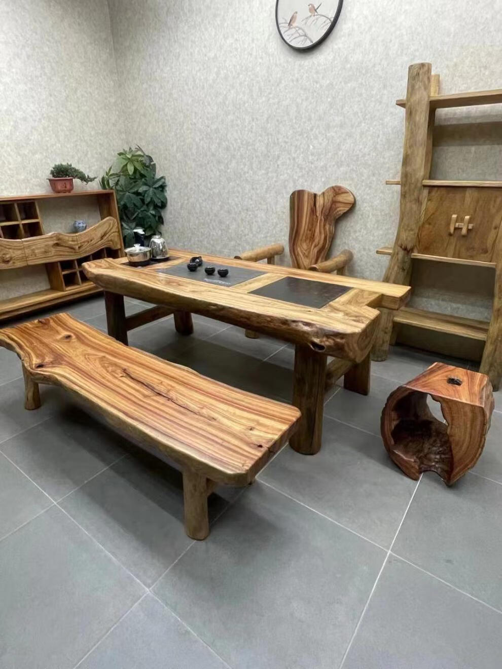 向发轻奢品牌香樟木茶桌家用小茶台套装家用原木色生态茶几实木阳台茶