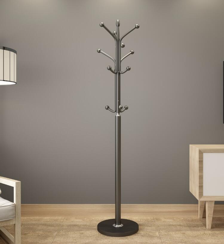 架落地衣架卧室单杆式挂衣架客厅铁艺衣服架子大理石底座磨砂黑理石