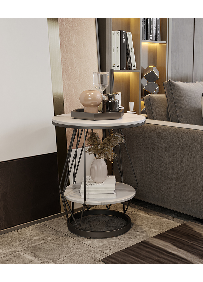 现代简约沙发边柜沙发边几轻奢岩板大理石角几台小圆