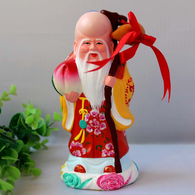 天津泥人张彩塑寿桃摆件老寿星/寿婆长辈送老人寿礼生日礼物祝寿 中号