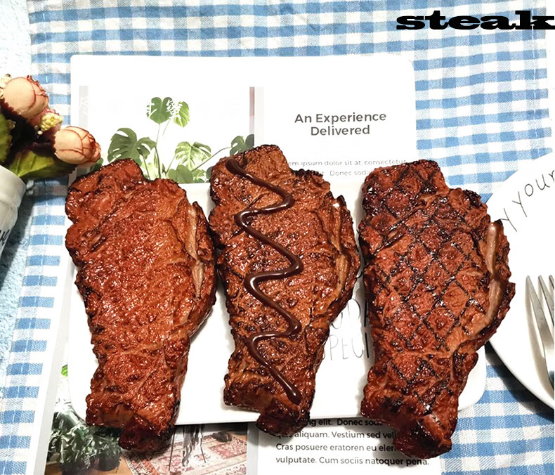 牛肉片假食物模型道具西餐厅酒店装饰品样板摆件过家玩具网格牛排1块