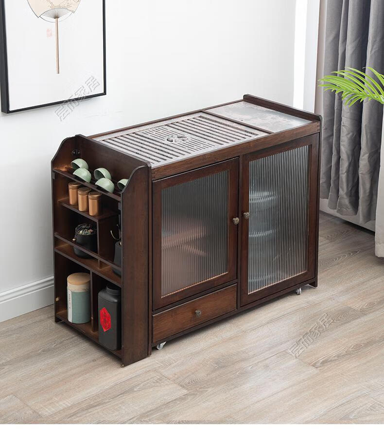 茶台烧水壶一体小型茶水柜客厅烧煮泡茶边柜茶具收纳置物柜金色全自动