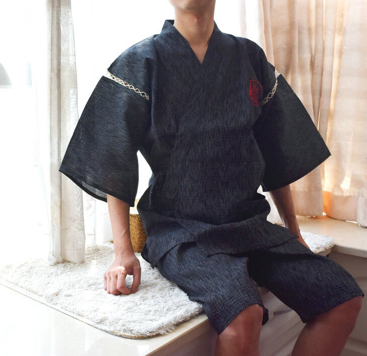 夏天穿的春夏日本纯棉男士甚平浴衣和服日式短袖睡衣家居服温泉汗蒸服