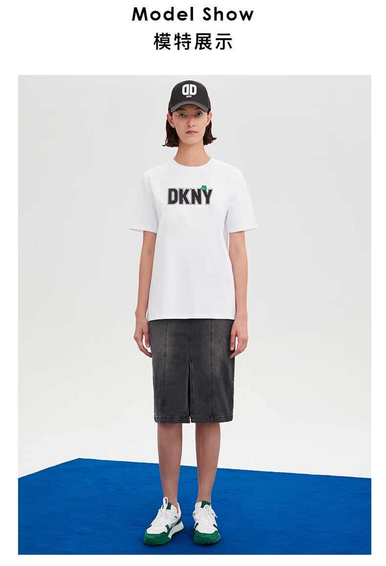 dkny/唐可娜儿2022春夏新款全棉印花宽松女式t恤奢侈品女装 白色 165