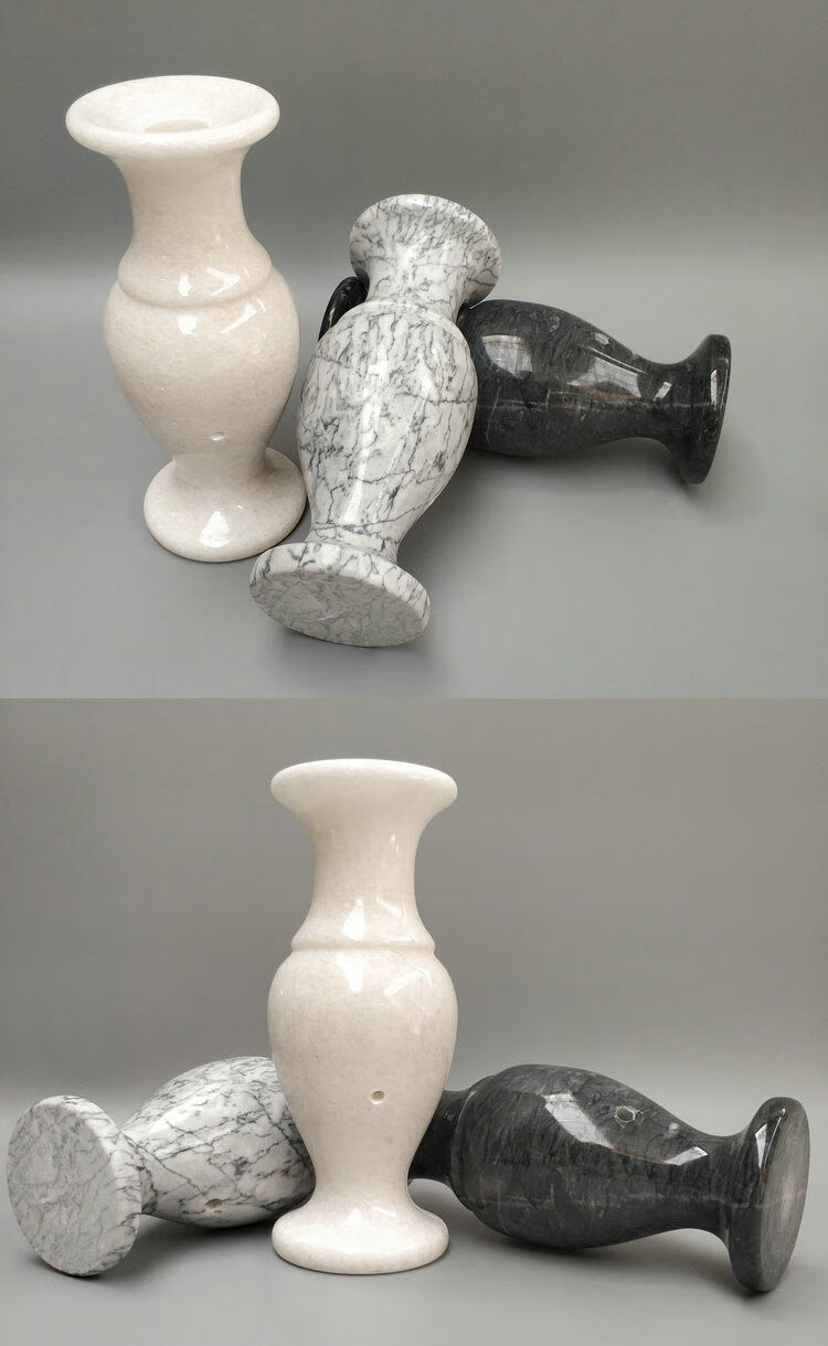 elices 墓地用品石头花瓶摆件一对祭祀供奉汉白玉插花大理石雕石狮子