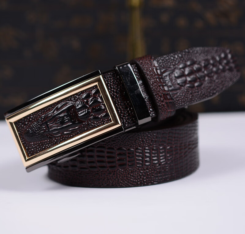 皮尔卡丹 奢侈品防过敏鳄鱼纹真皮带男士自动扣纯牛皮韩版裤带商务