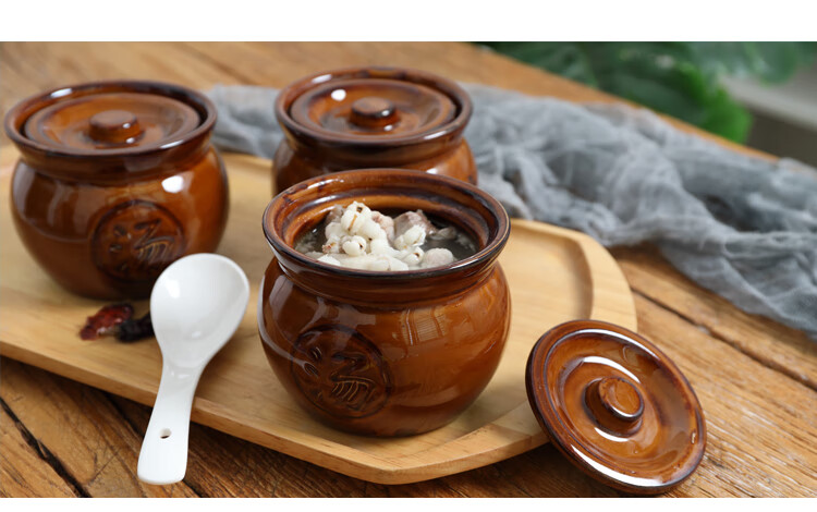 沙县小吃炖罐盅食堂商用陶瓷炖盅加厚餐馆瓦罐煨汤隔水汤盅可层叠炖罐