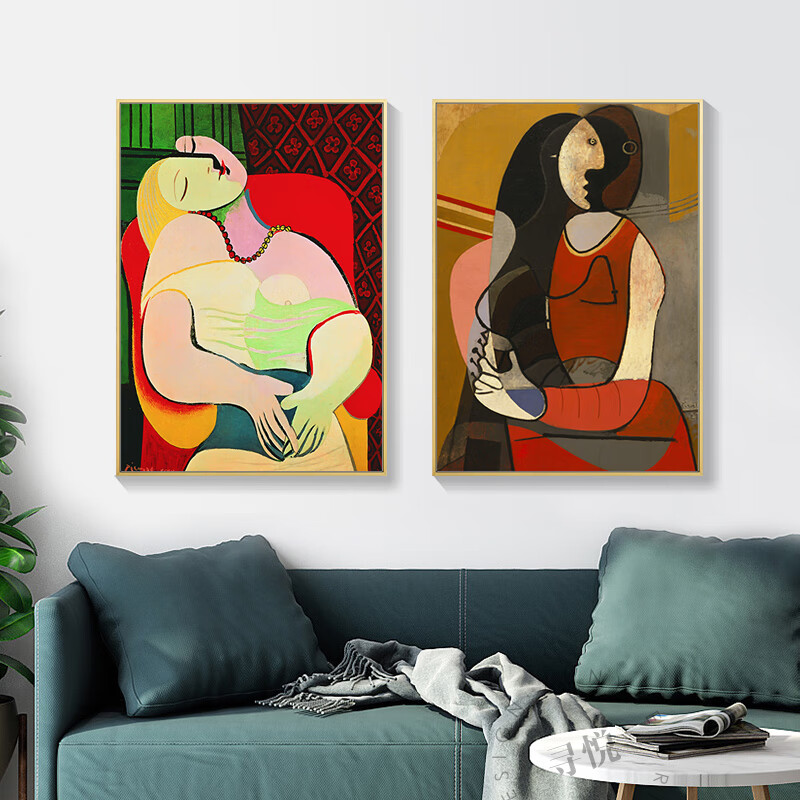玖福手执花束毕加索装饰画抽象艺术人物油画现代客厅餐厅文艺挂画 e