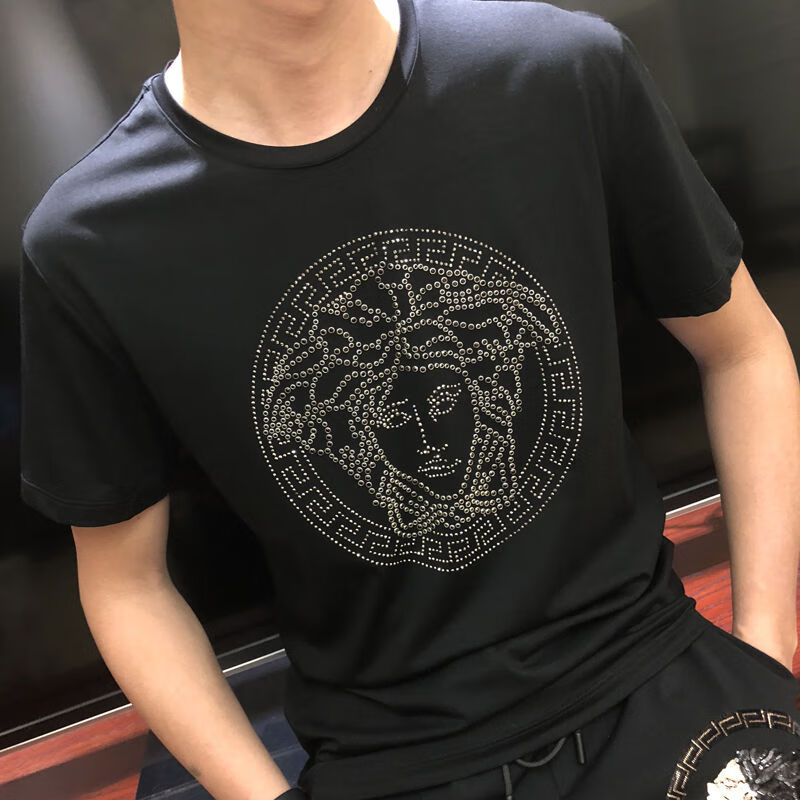 酷奇瓦萨琪欧洲站20ss进口美杜莎丝光棉男士修身短袖t恤打底瓦萨其