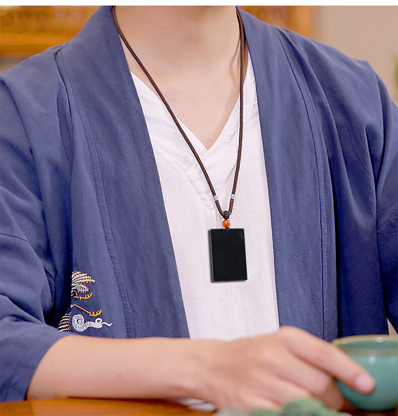 天然墨翠a货翡翠平安无事牌玉石吊坠冰种挂件男士项链女款玉坠 墨玉无