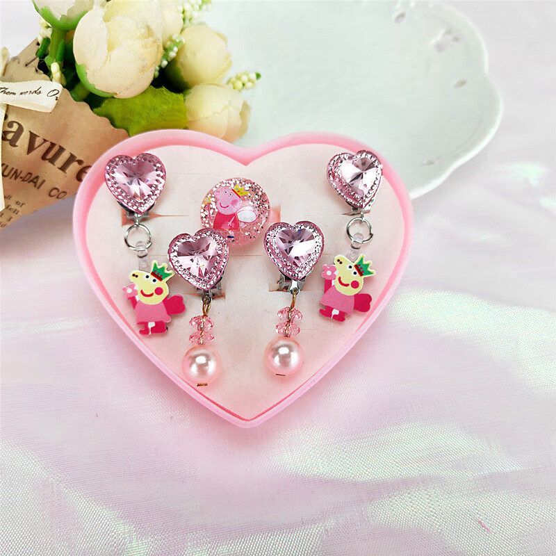 览日鸟儿童耳环耳夹全新无耳洞毛球耳钉公主耳坠夹女童玩具小戒指饰